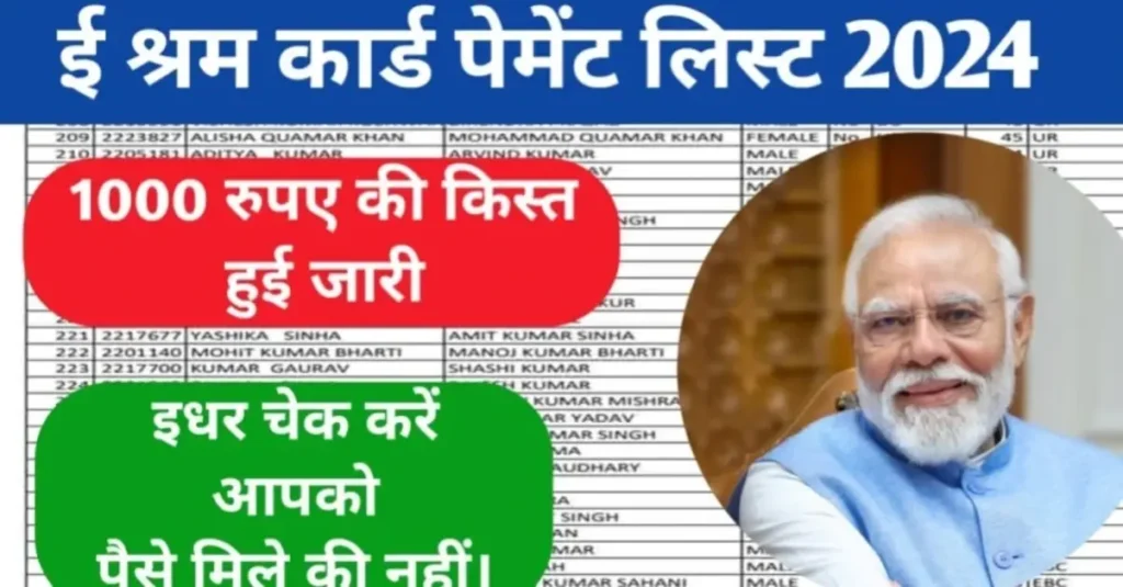 E Shram Card Payment List 2024